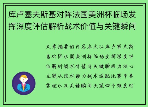 库卢塞夫斯基对阵法国美洲杯临场发挥深度评估解析战术价值与关键瞬间